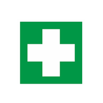 Goboprojektor projiziert Apothekenlogo auf Gehweg vor Eingang