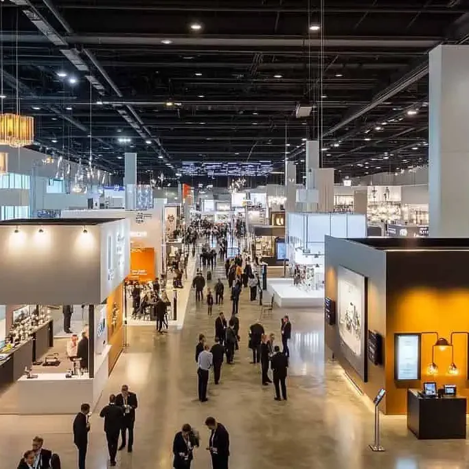 Gobo Projektion des Studio-Mottos über dem Eingang Messe 